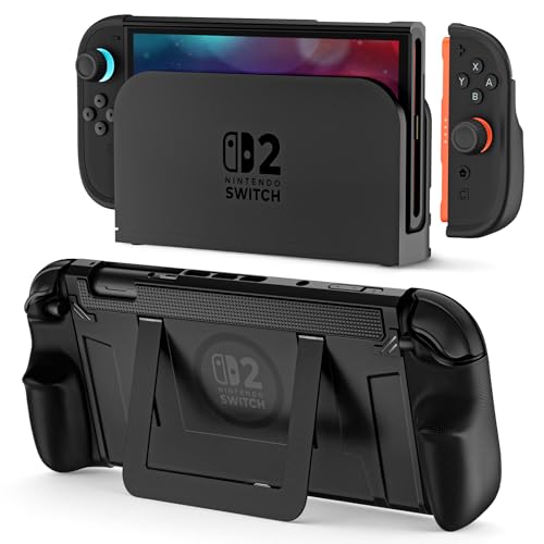 COOWPS P2 Dockable Split Protective Case for Nintendo Switch 2, with Comfort Non-Slip Ergonomic Grip, Magnetic Ring Design & Stable Kickstand, Hard Shell Military-Grade Protection Switch 2 Grip Cover - Image 1