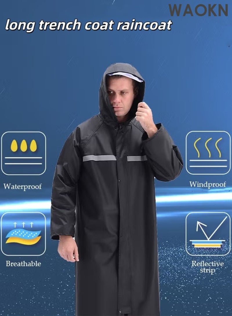 WAOKN Rain Suit Jacket Raincoat ,Hooded Rain Poncho ,Lightweight Emergency Jacket Rainwear for Men and Women Outdoor All-Sport Waterproof Breathable Anti-storm,Featuring a reflective strip design,a full body protective raincoat,black,WEIGHT(60-70KG). - Image 4
