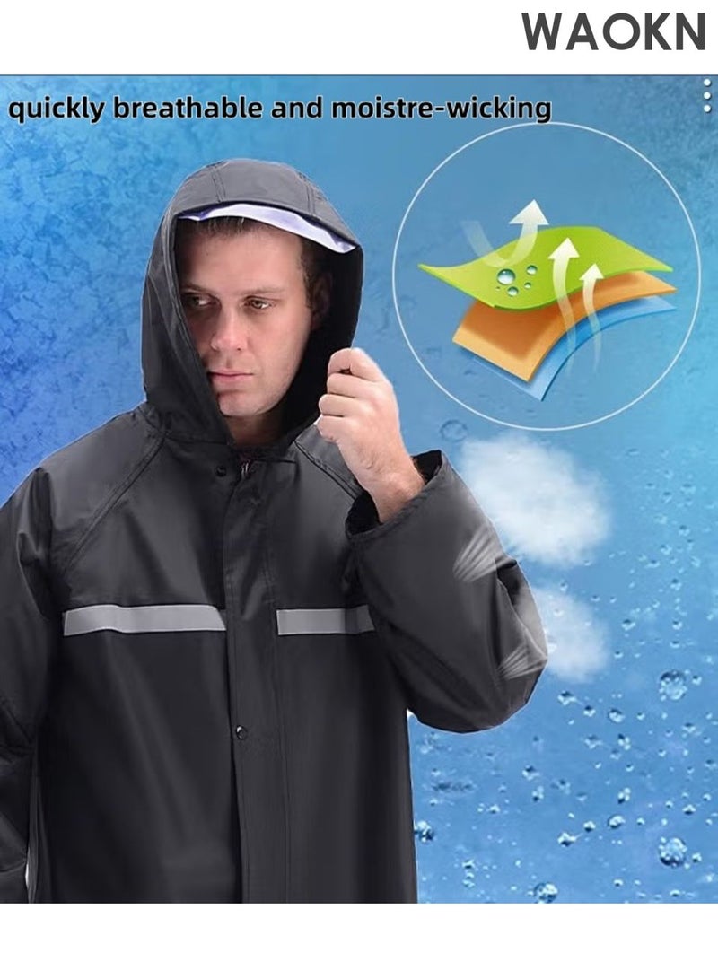 WAOKN Rain Suit Jacket Raincoat ,Hooded Rain Poncho ,Lightweight Emergency Jacket Rainwear for Men and Women Outdoor All-Sport Waterproof Breathable Anti-storm,Featuring a reflective strip design,a full body protective raincoat,black,WEIGHT(60-70KG). - Image 3