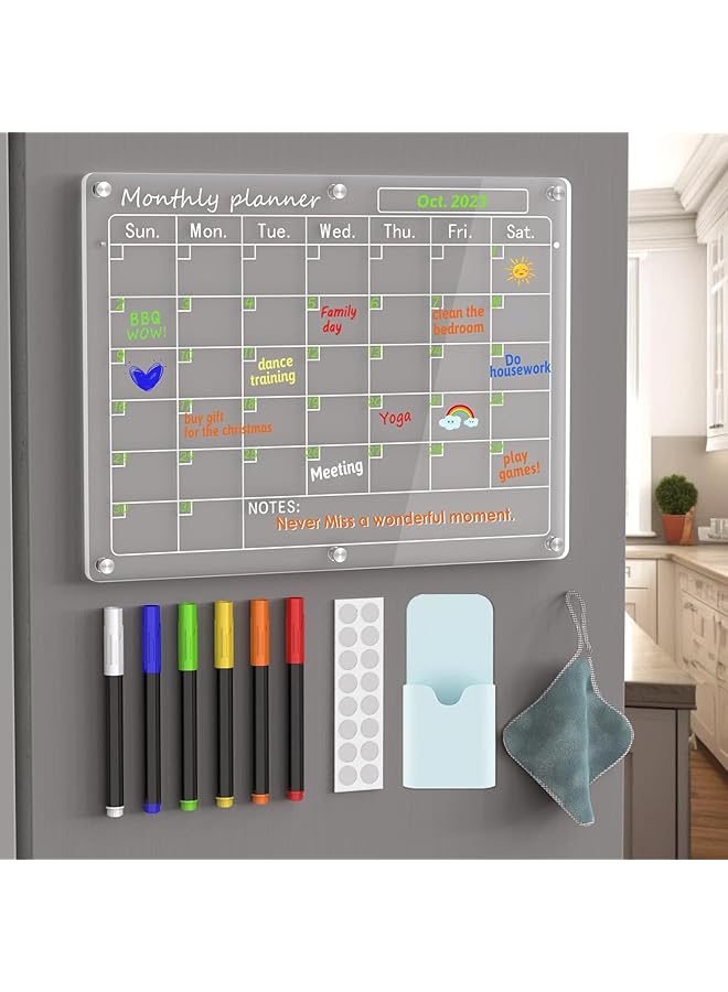 erorex Acrylic Writing Board Set 2Pcs 40 X 30Cm Calendar Kit Transparent Monthly Planner And Blank Memo Board Includes 6 Chalk Markers Strong Magnetic Corners Non Scratch Covers  - Image 5