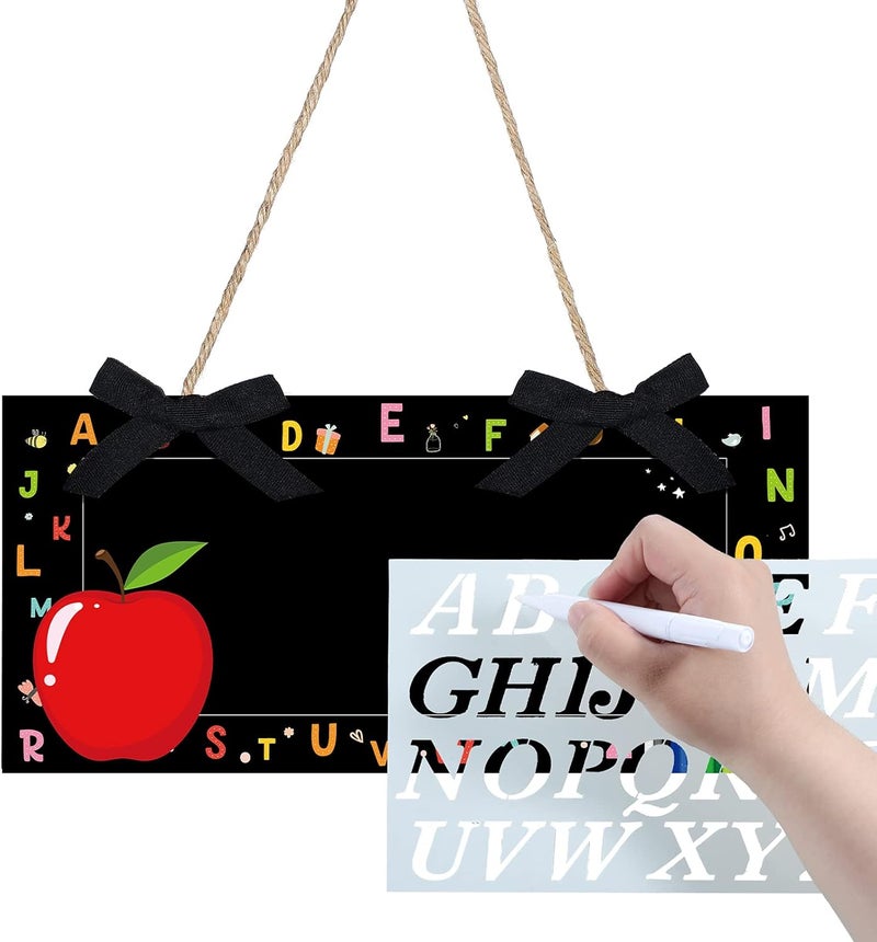 klarako Personalized Teacher Door Hanger Set, Mini Blackboard Teacher's Name Wooden Hanging Sign Classroom Welcome Doorplate Colorful Name Plaque for Teacher with 2 Letter Template and Erasable Pen - Image 3