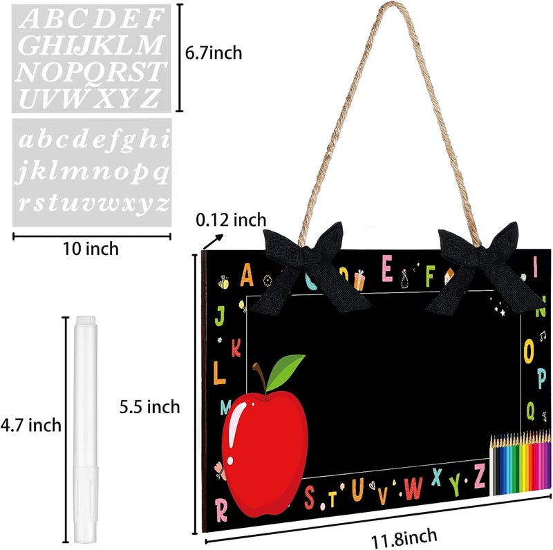 klarako Personalized Teacher Door Hanger Set, Mini Blackboard Teacher's Name Wooden Hanging Sign Classroom Welcome Doorplate Colorful Name Plaque for Teacher with 2 Letter Template and Erasable Pen - Image 2