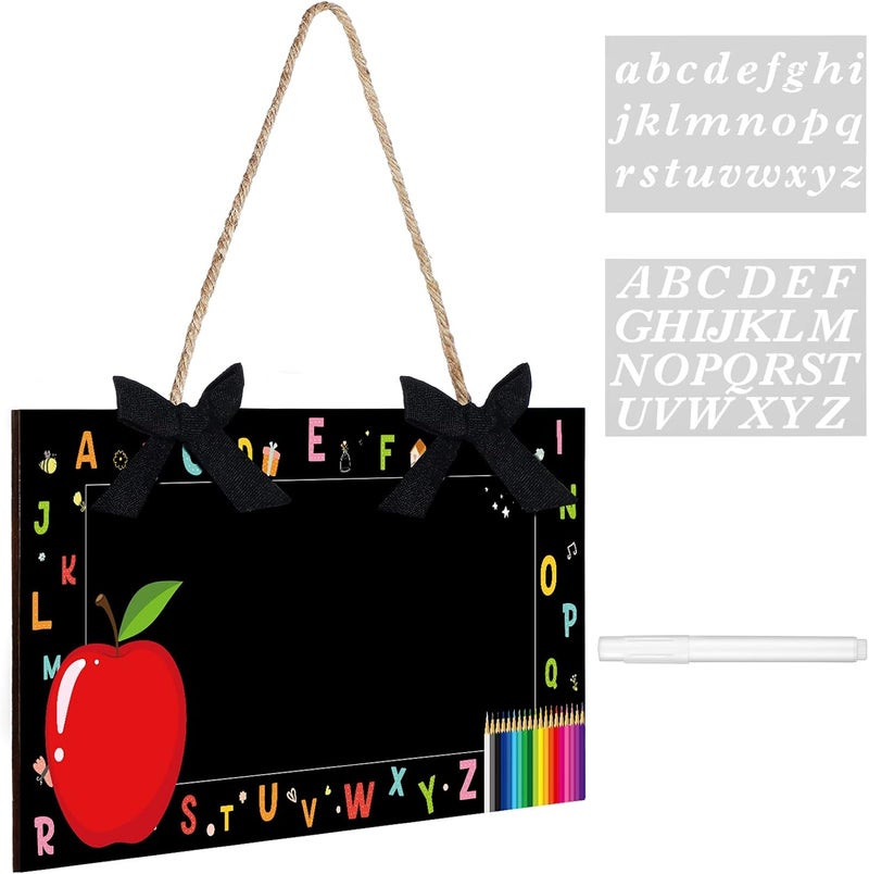 klarako Personalized Teacher Door Hanger Set, Mini Blackboard Teacher's Name Wooden Hanging Sign Classroom Welcome Doorplate Colorful Name Plaque for Teacher with 2 Letter Template and Erasable Pen - Image 1