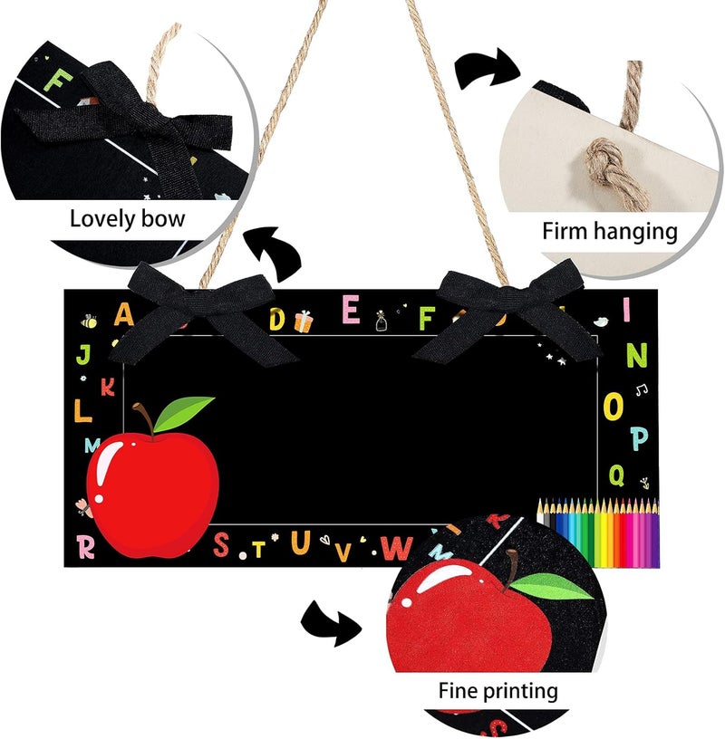 klarako Personalized Teacher Door Hanger Set, Mini Blackboard Teacher's Name Wooden Hanging Sign Classroom Welcome Doorplate Colorful Name Plaque for Teacher with 2 Letter Template and Erasable Pen - Image 4