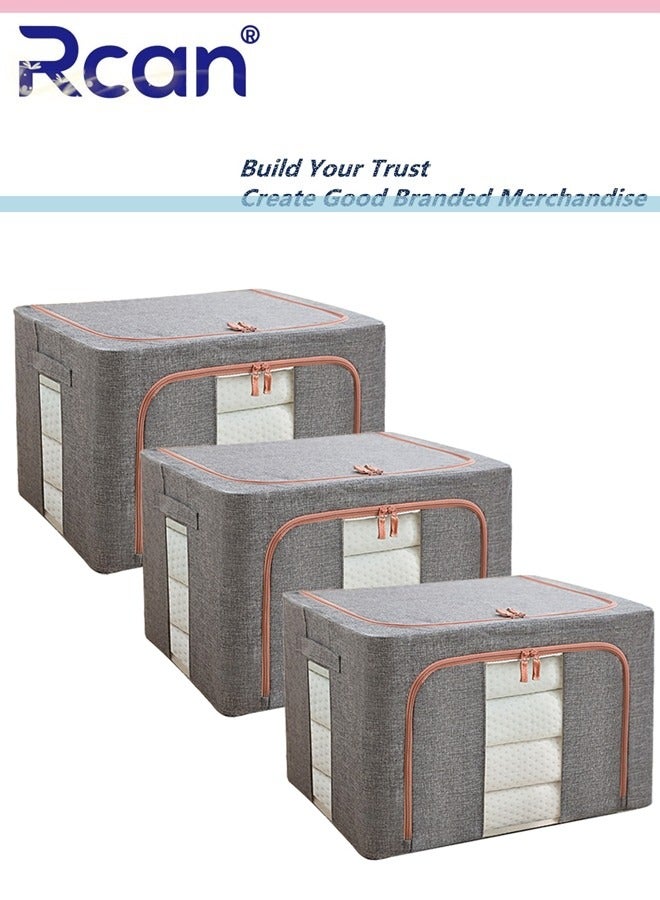Rcan 3Pack Clothes Storage Bag  72L Foldable Closet Organizers Storage Containers Large Storage Bins for Comforters Blankets Bedding Toys Books Foldable with Sturdy Zipper Clear Window  - Image 1