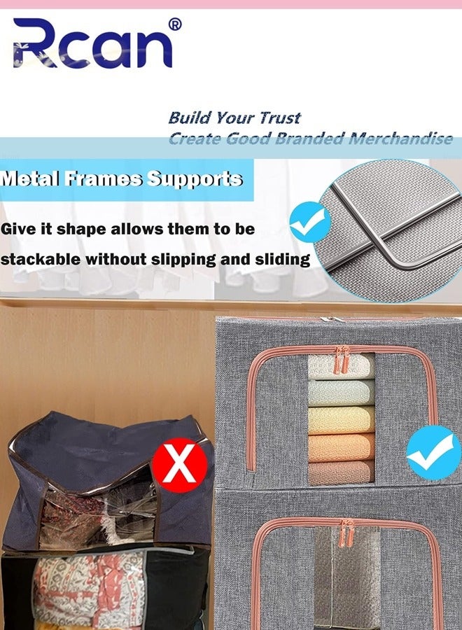 Rcan 3Pack Clothes Storage Bag  72L Foldable Closet Organizers Storage Containers Large Storage Bins for Comforters Blankets Bedding Toys Books Foldable with Sturdy Zipper Clear Window  - Image 5