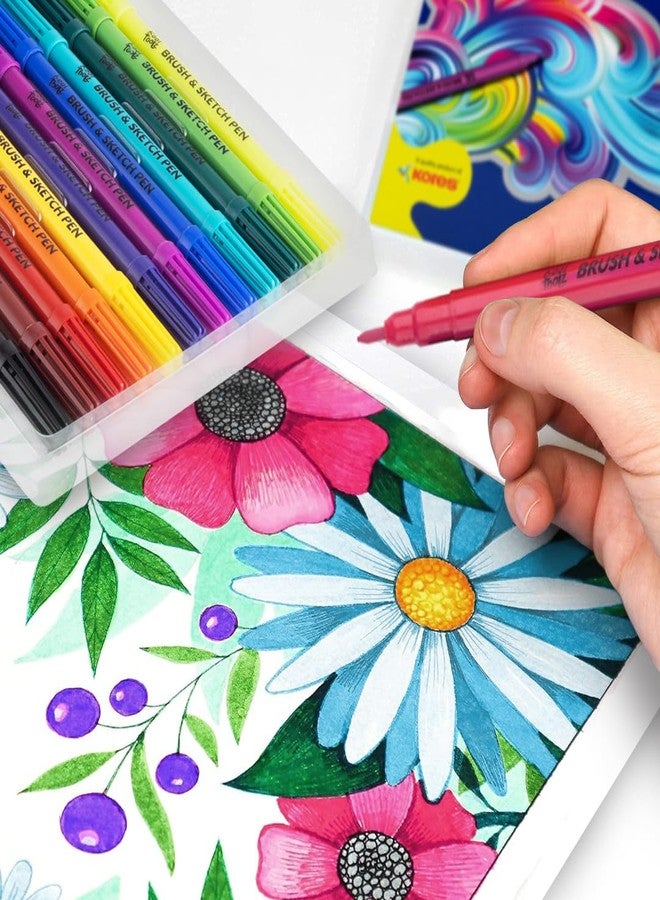 Kores Dual Tip Brush & Sketch Pens – 12 Shades | Brush Tip & Fine Tip Markers | Non Toxic, Odourless Ink | Ideal for Colouring, Blending & Doodling - Image 2