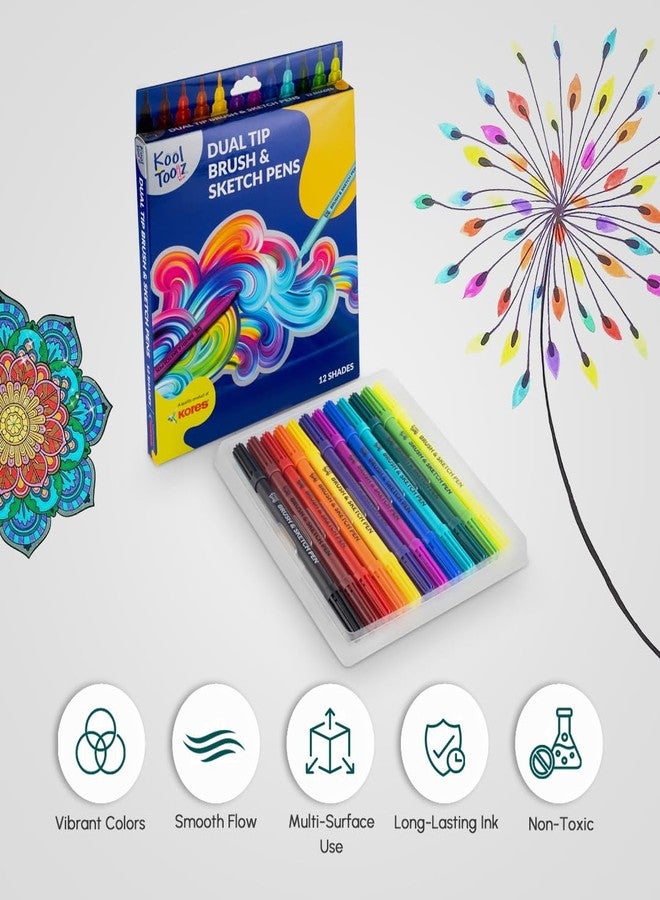 Kores Dual Tip Brush & Sketch Pens – 12 Shades | Brush Tip & Fine Tip Markers | Non Toxic, Odourless Ink | Ideal for Colouring, Blending & Doodling - Image 4