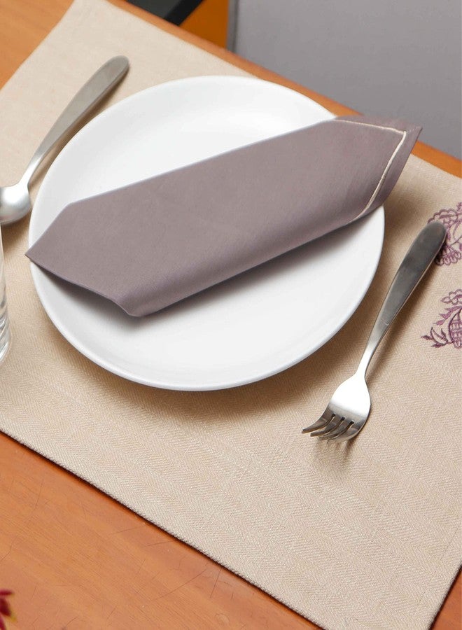 زيبا طقم مفارش طاولة ومناديل طعام مطرزة بنقوش زهرية من زيبا | قطن بوليستر - بيج ورمادي | طقم من 6 مفارش مقاس 13×19 بوصة وطقم من 6 مناديل طعام مقاس 16×16 بوصة | (33×48 سم، 40×40 سم) - Image 1