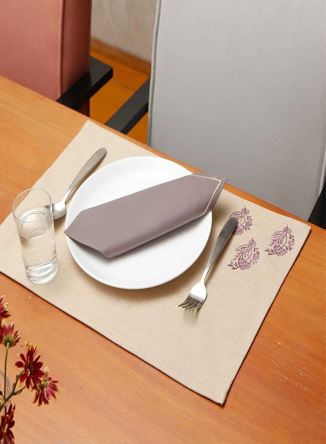 زيبا طقم مفارش طاولة ومناديل طعام مطرزة بنقوش زهرية من زيبا | قطن بوليستر - بيج ورمادي | طقم من 6 مفارش مقاس 13×19 بوصة وطقم من 6 مناديل طعام مقاس 16×16 بوصة | (33×48 سم، 40×40 سم) - Image 2