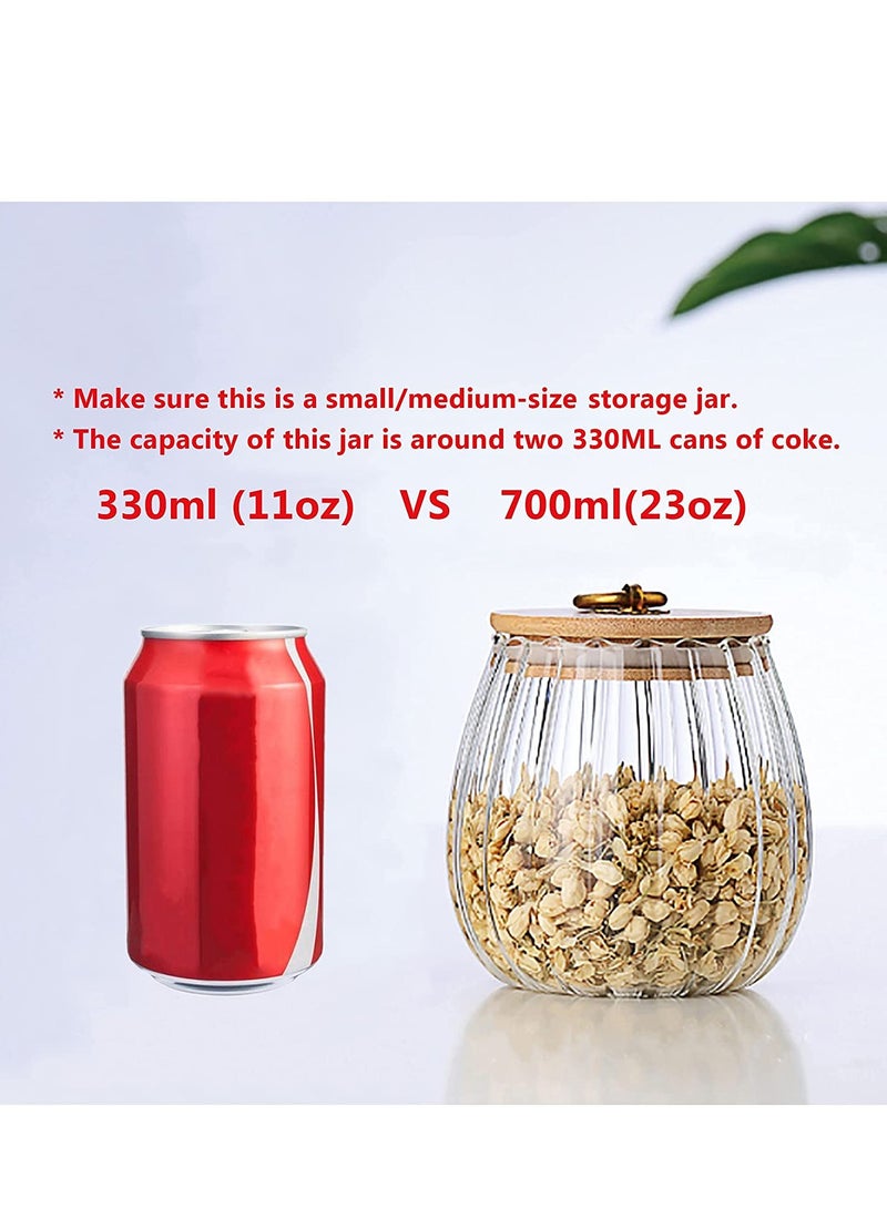 Excefore Glass Coffee Nuts Canister Airtight Storage Jar Petal Decorative Container with Bamboo Lid Metal Handle Easy to Grasp 700ml (23oz) - Image 2
