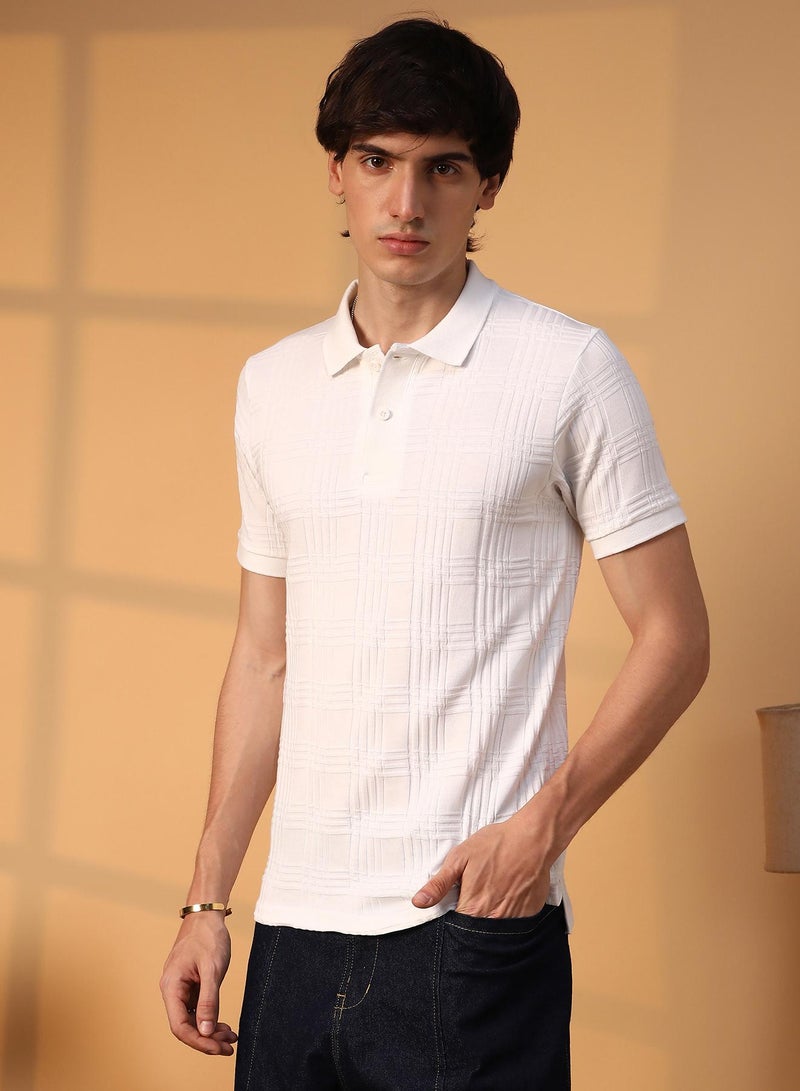 Campus Sutra Men's Chalk White Intertwine-Textured Polo T-Shirt - Image 2