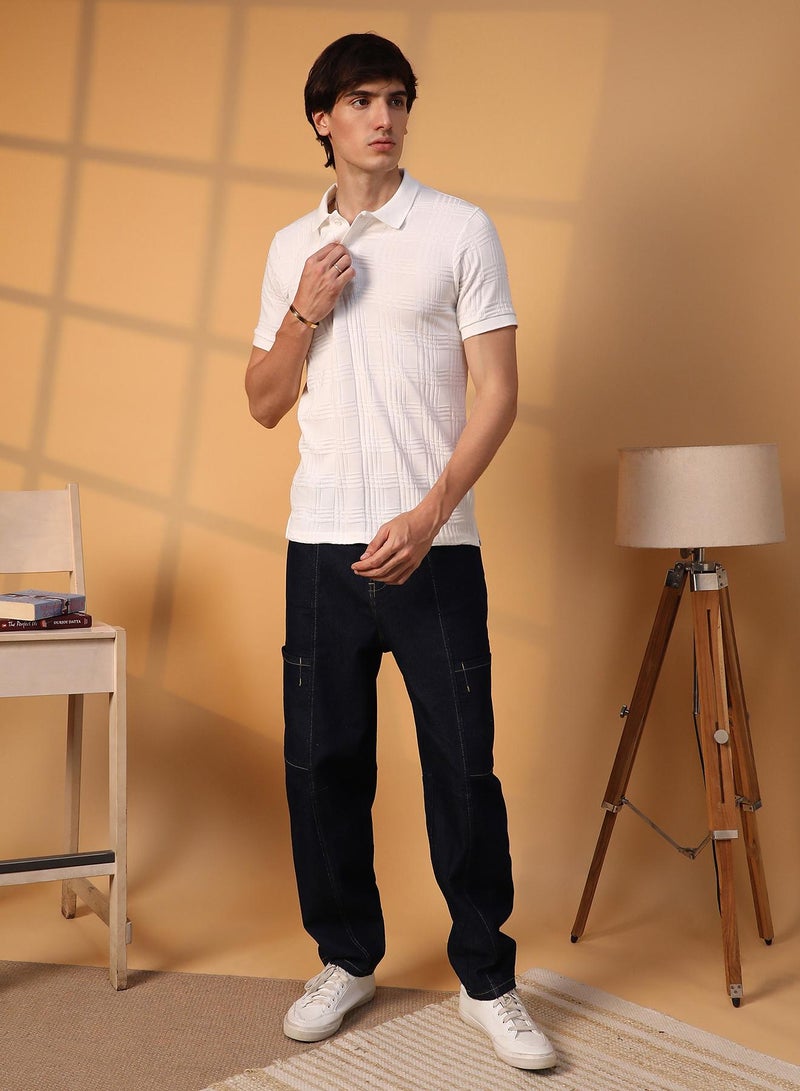 Campus Sutra Men's Chalk White Intertwine-Textured Polo T-Shirt - Image 5