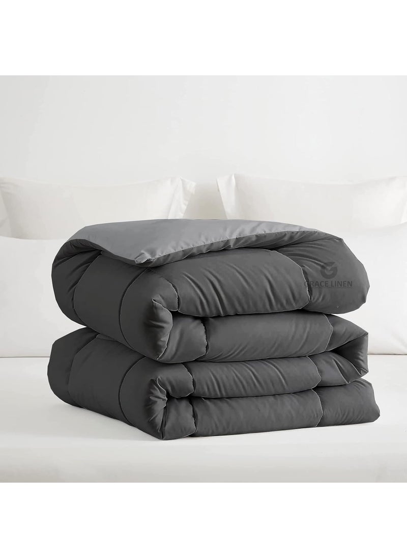 Grace Linen Reversible Comforter Double Bed Size Blanket 300 GSM Comforter for Winter Blanket Soft Microfiber Soft Luxury Design DuvetBlanket Double Bed 90X100 Dark GreySilver Grey Color  - Image 4