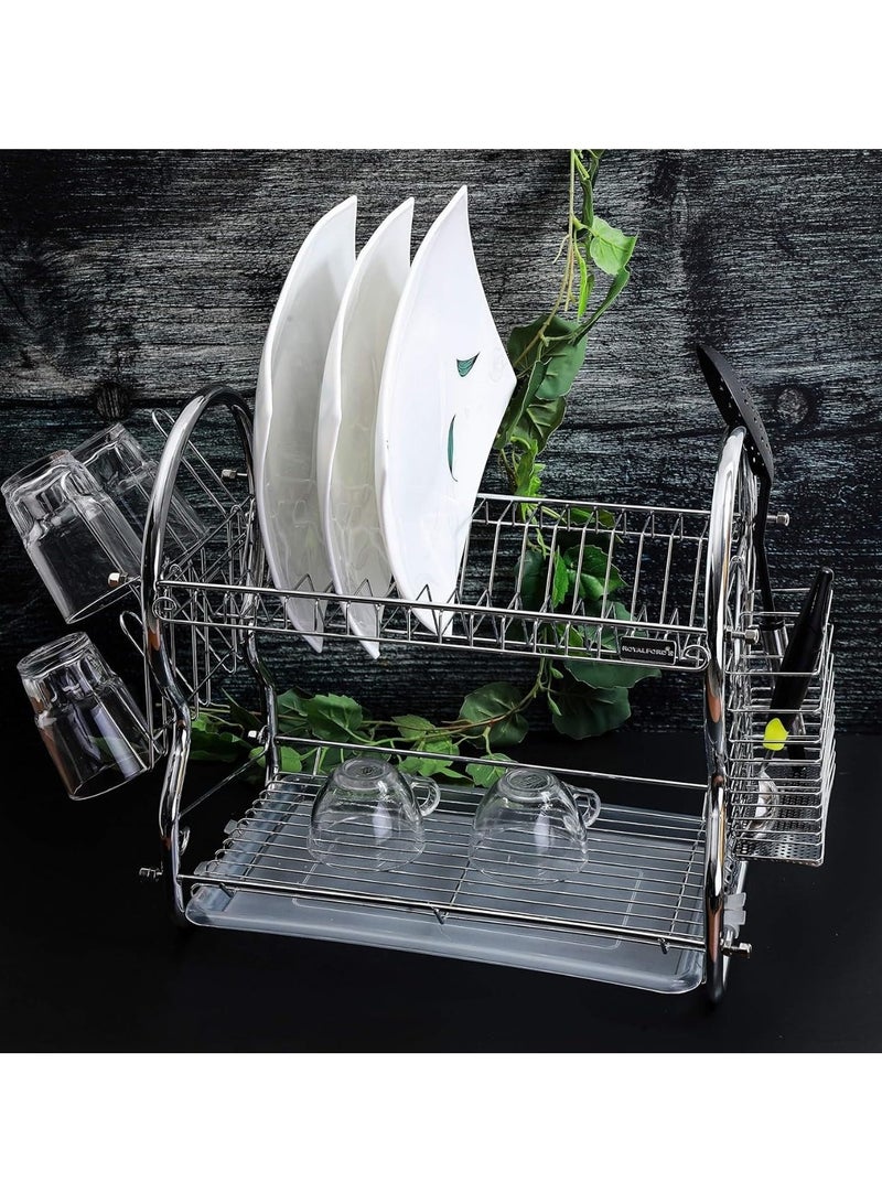 2-Tier Stainless Steel Dish Drying Rack – Stylish Rustproof Design with Multiple Side Holders  - Image 4