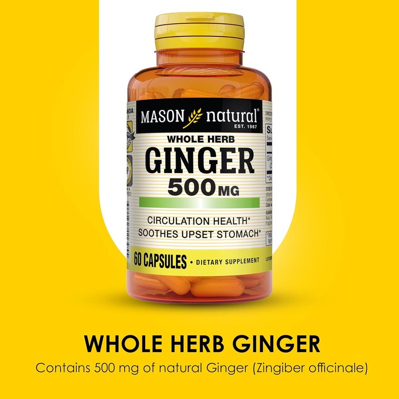 Mason Natural Whole Herb Ginger 500mg Capsules - 60 Count Dietary Supplement for Circulation and Digestive Health - Image 4