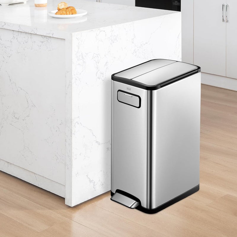 EKO Ecofly Recycling Bin, Pedal Bin 30 Litre, Rubbish Bin with Soft-Close Lid, Kitchen Bin Dual Opening, Perfect for Kitchen & Home, Stainless Steel - Image 2