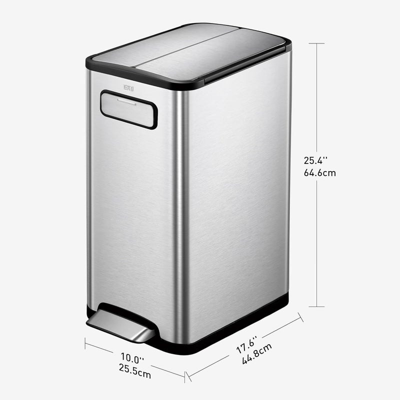EKO Ecofly Recycling Bin, Pedal Bin 30 Litre, Rubbish Bin with Soft-Close Lid, Kitchen Bin Dual Opening, Perfect for Kitchen & Home, Stainless Steel - Image 3