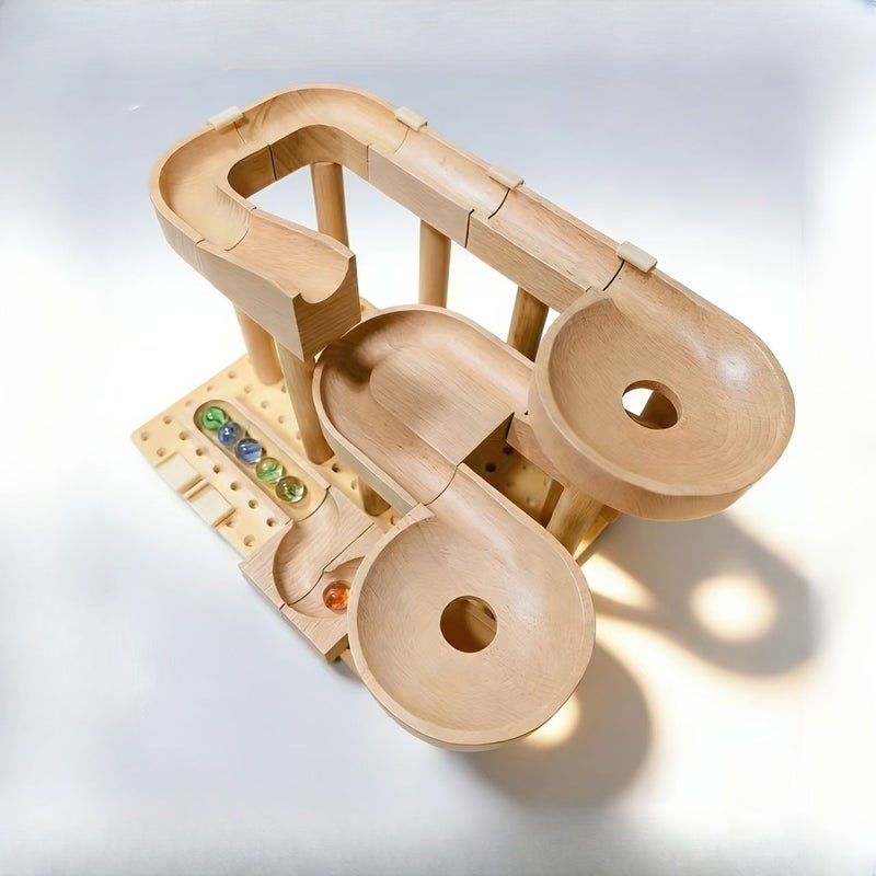 Beech Wood Marble Run Building Blocks Model B Interactive Educational Toy - Image 1