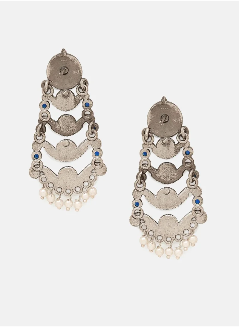 برياسي Stone Studded Oxidized Kemp Contemporary Chandbalis Earrings
