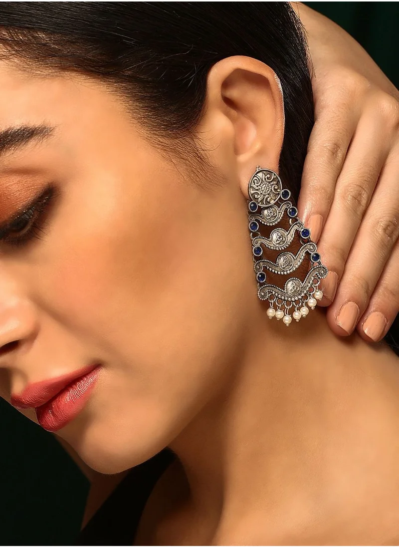 Priyaasi Stone Studded Oxidized Kemp Contemporary Chandbalis Earrings