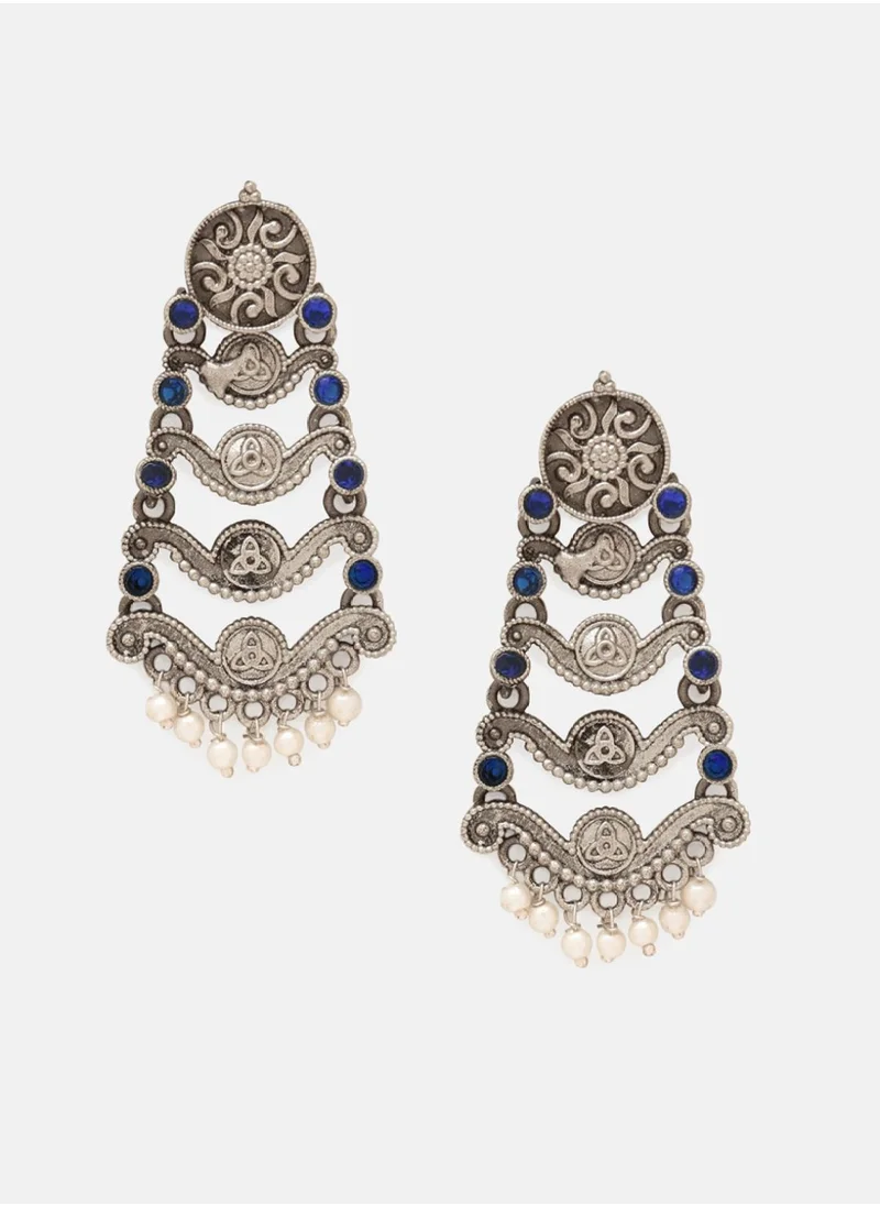 برياسي Stone Studded Oxidized Kemp Contemporary Chandbalis Earrings