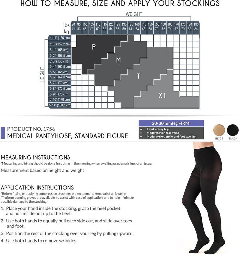 Truform 20-30 mmHg Compression Pantyhose for Women - Beige, Petite Size - Image 2