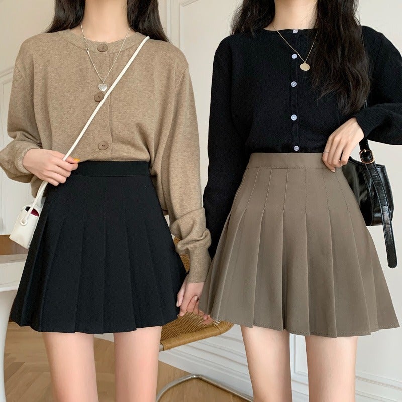 2022 New College Style Black Pleated Skirt Women's Summer Skirt High Waist Slim A- Line Skirt Student Pants Skirt - Image 3