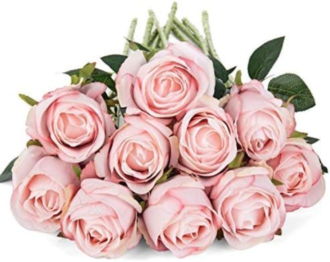 Flojery 10pcs Artificial Rose Flowers Long Stem Fake Silk Roses for DIY Wedding Bouquet Table Centerpiece Home Decor (Light  Pink) - Image 5
