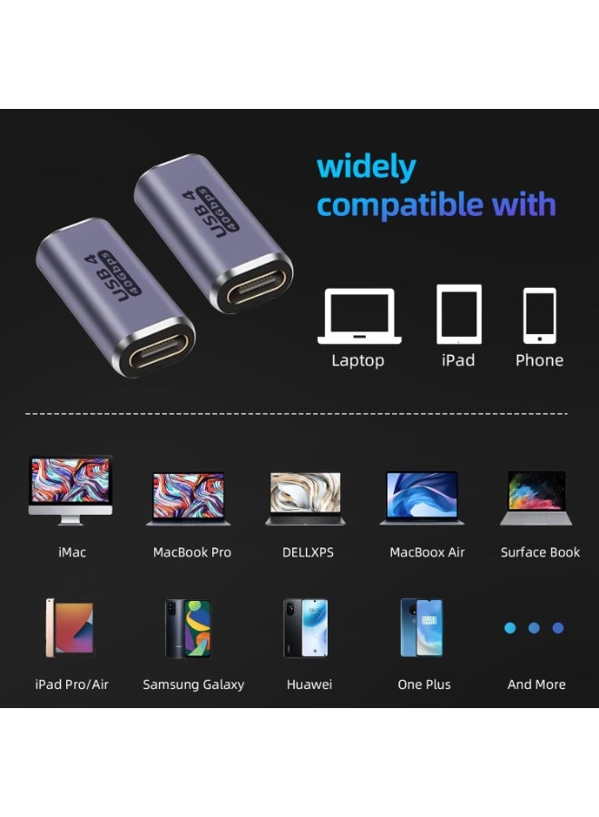 USB-C Female to Female Adapter, 100W Power & 40Gbps Data, 8K Video Support – 2 Pack USB-C Coupler for Laptops, Tablets, and Devices - Image 5