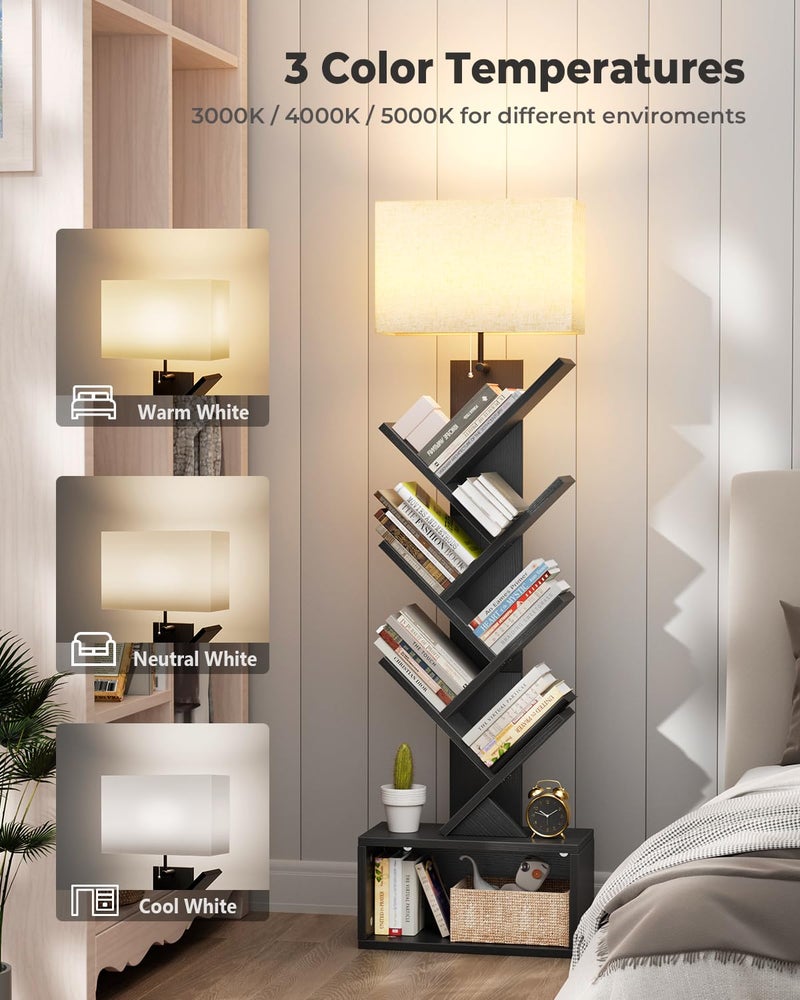 Evermagin 6 Tier Tree Bookshelf with Smart Light, Small Bookcase Tower with Remote Control, Tall Floor Standing Book Organizer for Living Room, Bedroom & Home Office, Rustic Brown - Image 3