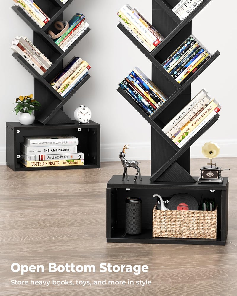 Evermagin 6 Tier Tree Bookshelf with Smart Light, Small Bookcase Tower with Remote Control, Tall Floor Standing Book Organizer for Living Room, Bedroom & Home Office, Rustic Brown - Image 4
