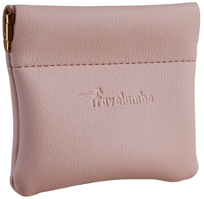 Travelambo Leather Squeeze Coin Purse Pouch Change Holder For Men & Women (Access Pink Champagne) - Image 1