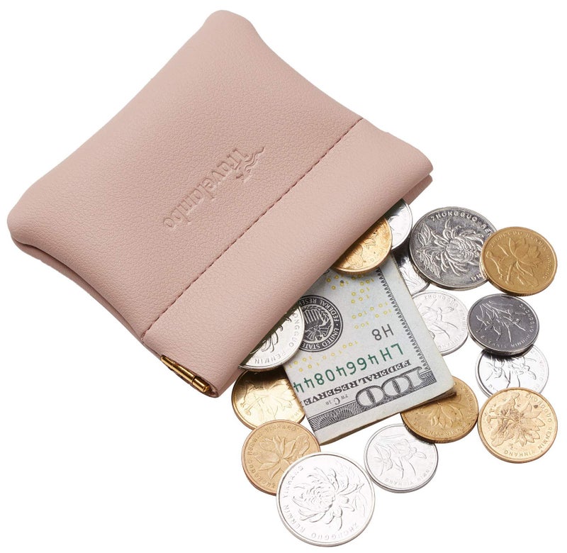 Travelambo Leather Squeeze Coin Purse Pouch Change Holder For Men & Women (Access Pink Champagne) - Image 3