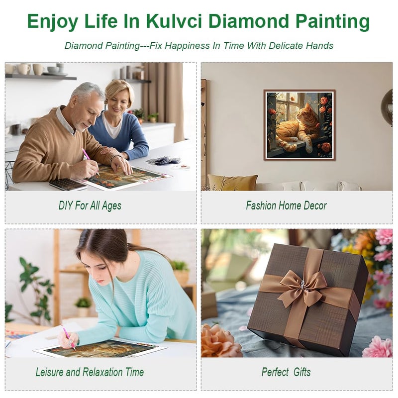 Kulvci Sleeping Cat Diamond Painting Kits for Adults, Diamond Art Kits for Beginners, 5D DIY Full Drill Gem Craft for Home Decor Gift 12x12inch - Image 3