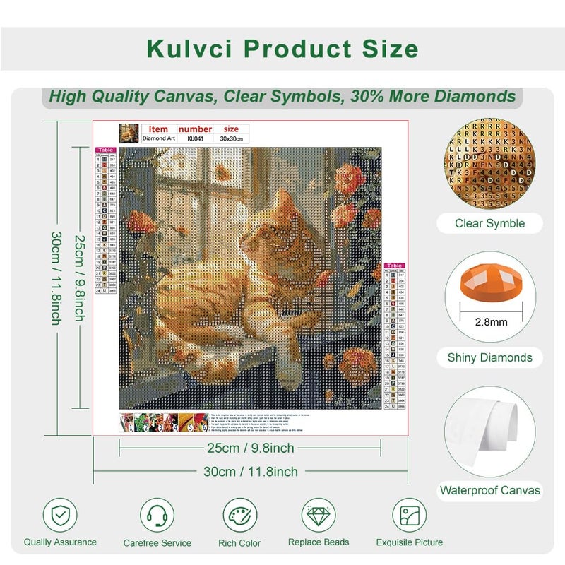 Kulvci Sleeping Cat Diamond Painting Kits for Adults, Diamond Art Kits for Beginners, 5D DIY Full Drill Gem Craft for Home Decor Gift 12x12inch - Image 4