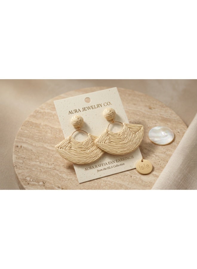 Women's Woven Semi-Circle Drop Earrings Ivory Color – Boho Statement Earrings - Image 1