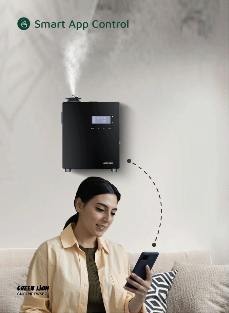 جرين ليون موزع الروائح العطرية Smart Scent Pro سعة 150 مل مع 5 إعدادات مؤقتة و20 ترسًا Frangrance UK 5.5 وات / مثبت على الحائط / شاشة LED / قفل أمان / العلاج بالروائح / اتصال HVAC / تشغيل هادئ / التحكم الذكي بالتطبيق - أسود - Image 4