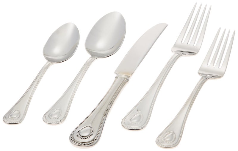 Lenox Silverware Set For 12, French Perle 65-Piece Flatware Set with Serving Utensils, Service For 12, Elegant 18/10 Stainless Steel Utensils with Beading, Knives Spoons & Forks (Silver, 65 Piece) - Image 2