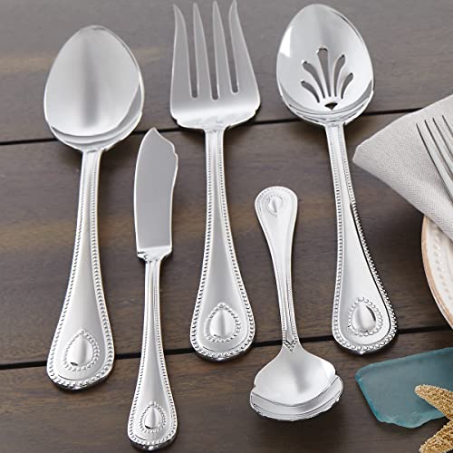 Lenox Silverware Set For 12, French Perle 65-Piece Flatware Set with Serving Utensils, Service For 12, Elegant 18/10 Stainless Steel Utensils with Beading, Knives Spoons & Forks (Silver, 65 Piece) - Image 5