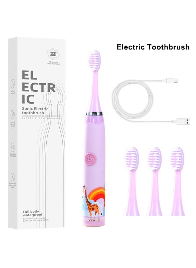 Super ZYouth Kids Electric Toothbrush, Sonic Rechargeable Brush With 4 Replacement Heads Purple Giraffe - Image 1