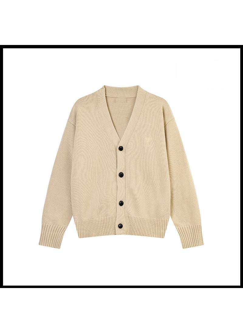 Generic - Trendy Brand Love Knit Cardigan Oversized V-Neck Sweater Vanilla apricot [a8116 cotton yarn style] - Image 1