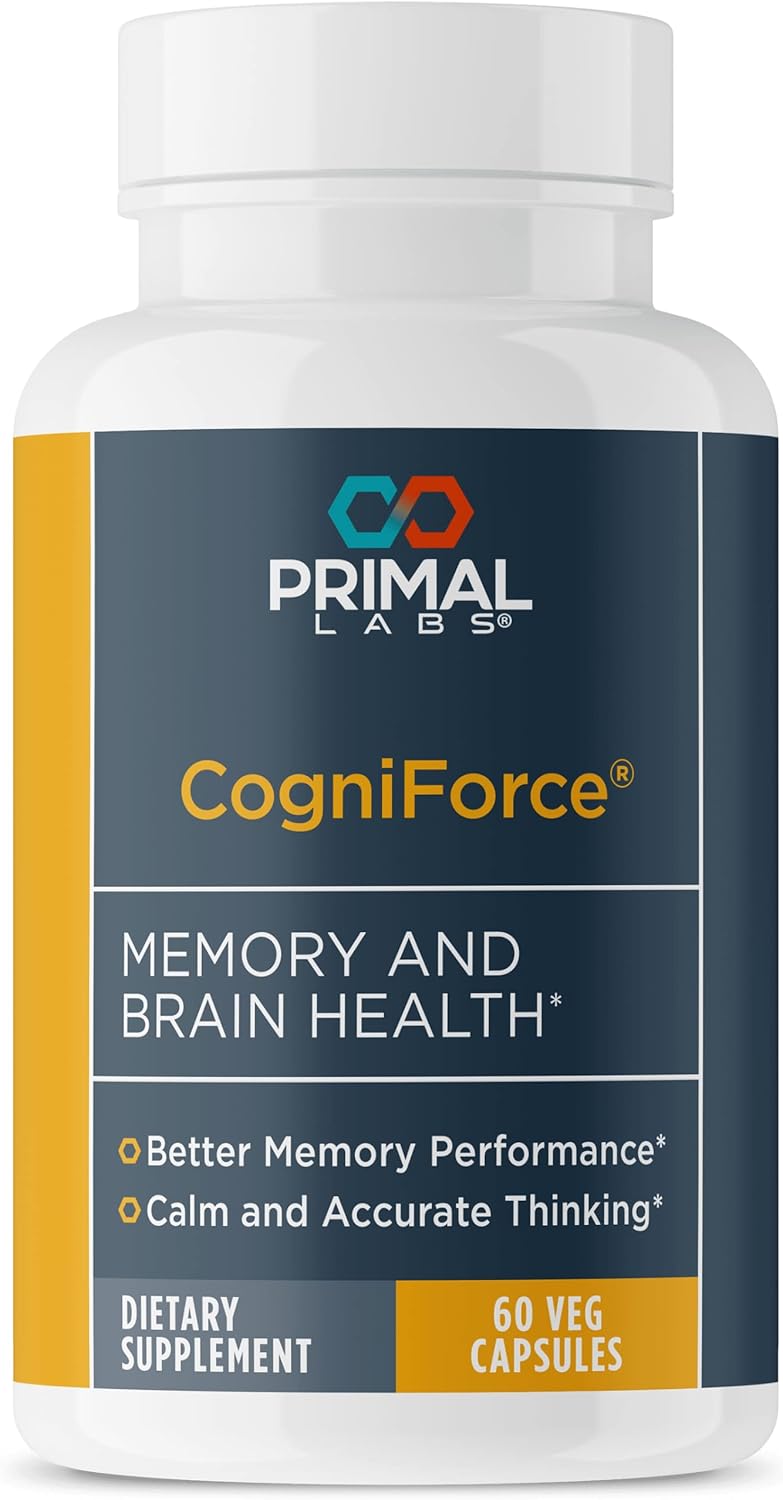 Primal Labs Primal Health CogniForce  Memory  Brain Health  Acetyl LCarnitine Formula  Better Cognitive Performance  Clarity  Focus  Better Recall  Calm Thinking  Dietary Supplement  60 Capsules - Image 1
