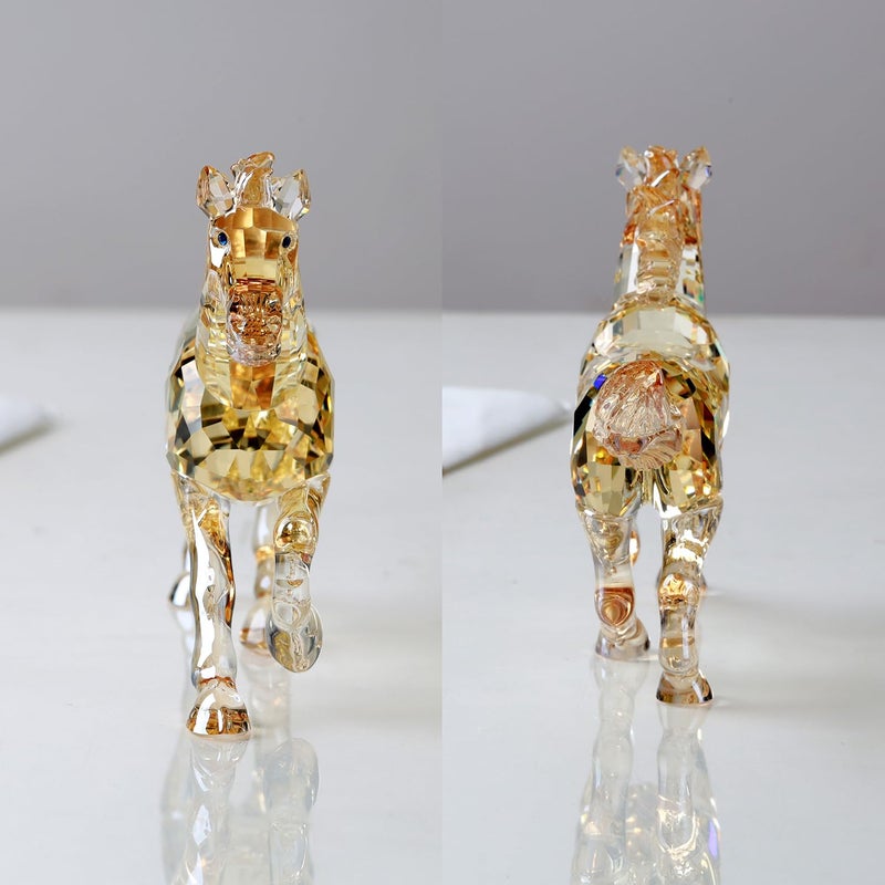 DOJOZ Crystal Horse Realistic Animal Art Figurine Collection Table top Ornament Statue Home Decor (Gold) - Image 5