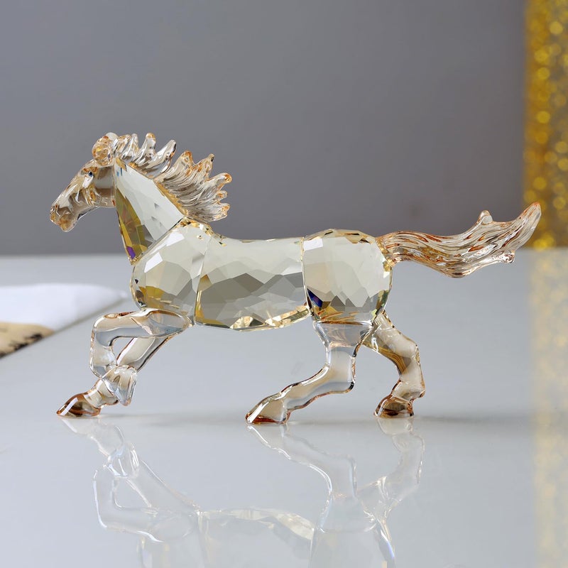 DOJOZ Crystal Horse Realistic Animal Art Figurine Collection Table top Ornament Statue Home Decor (Gold) - Image 3