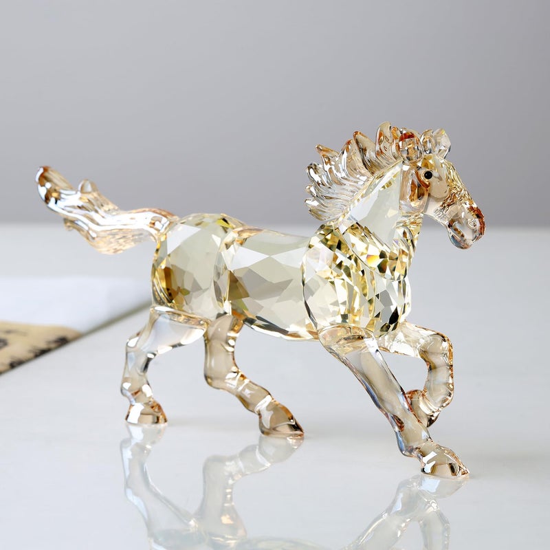 DOJOZ Crystal Horse Realistic Animal Art Figurine Collection Table top Ornament Statue Home Decor (Gold) - Image 2