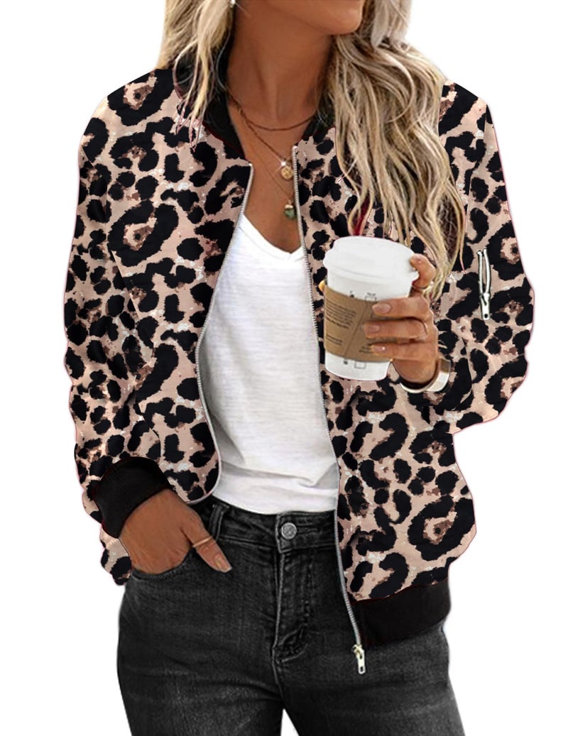 Zeagoo Women's Bomber Jacket Casual Coat Zip Up Spring Fall Clothes with Pockets S-XXL Leopard Print - Image 1