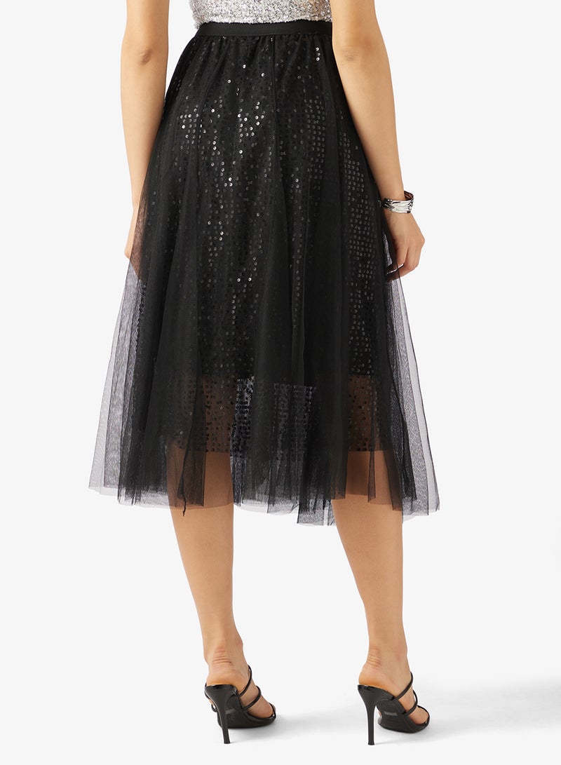 جينجر تنورة تول مطوية مزينة بالترتر - Image 3