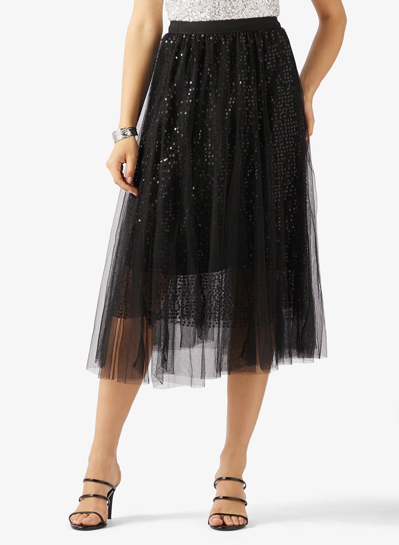 جينجر تنورة تول مطوية مزينة بالترتر - Image 1