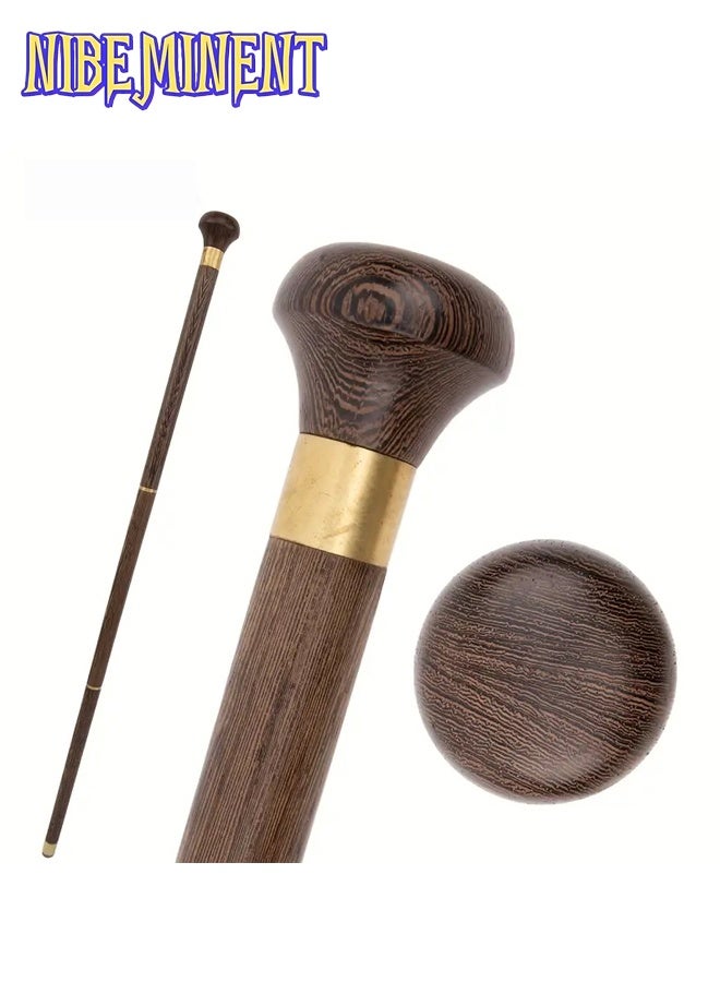 NIBEMINENT Elegant Brown Round Wooden Stick with Golden Cuff Bracelet Gentleman Crutch & Cane - 88cm Fashion Party Wood Cane, Detachable Three-Piece Walking Stick for Elegant Style & Cosplay, Ideal Gift for Elders - Image 1